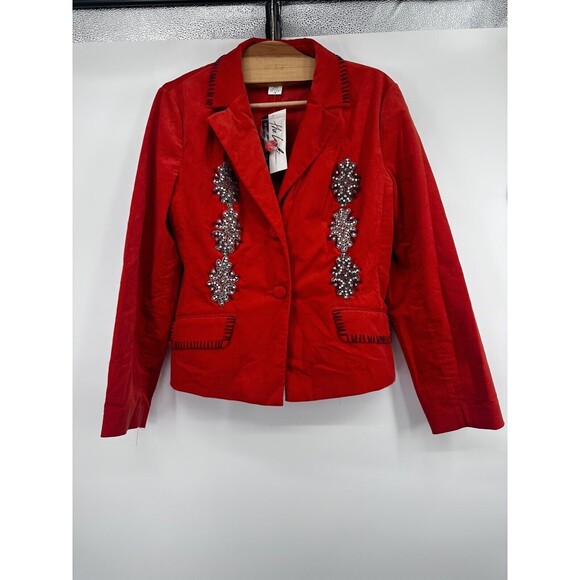 Vintage 90s Beaded Sequence Red Blazer Jacket The Look Randolph Duke Size14NWt - Picture 2 of 10